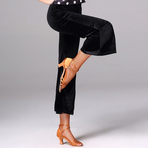 Black velvet latin pants competition stage performance professional exercises ballroom tango long pants